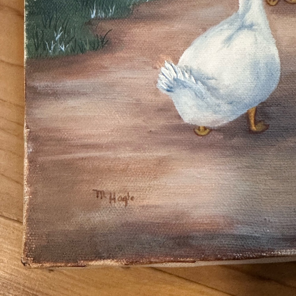 Original 1987 Country Cottage Geese Painting by M Hogle Acrylic on Canvas 11x14” - Picture 2 of 15